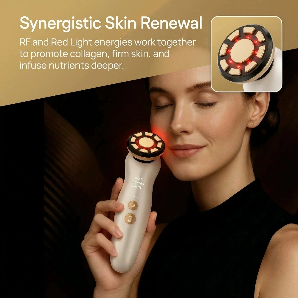 Skincare Glowing - Massageador facial rf, terapia com luz