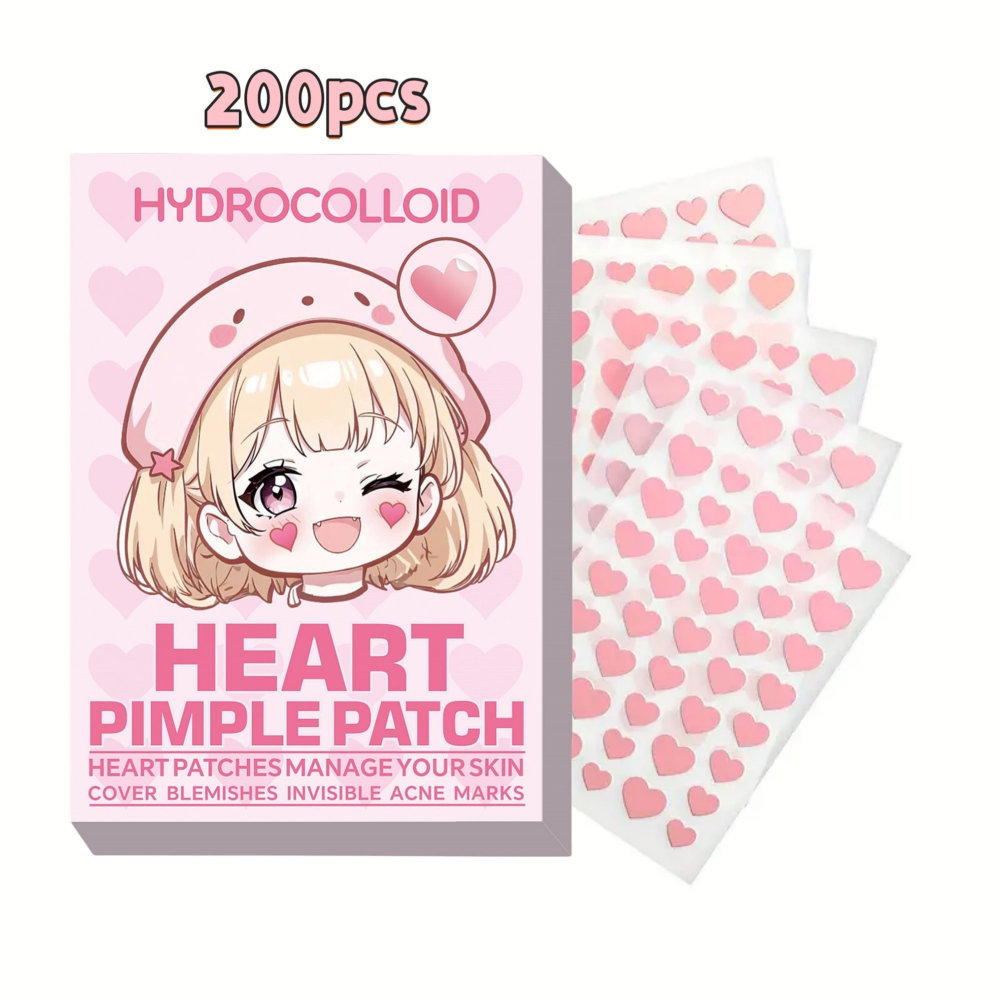 Skincare Pink - 200 Adesivos de Coração Rosa Fofos